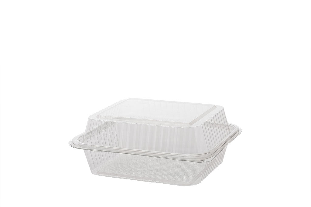 Salatschale hoch, Klappschale, angehängter Deckel, transparent, rechteckig, 19,5 x 22 x 8,5 cm